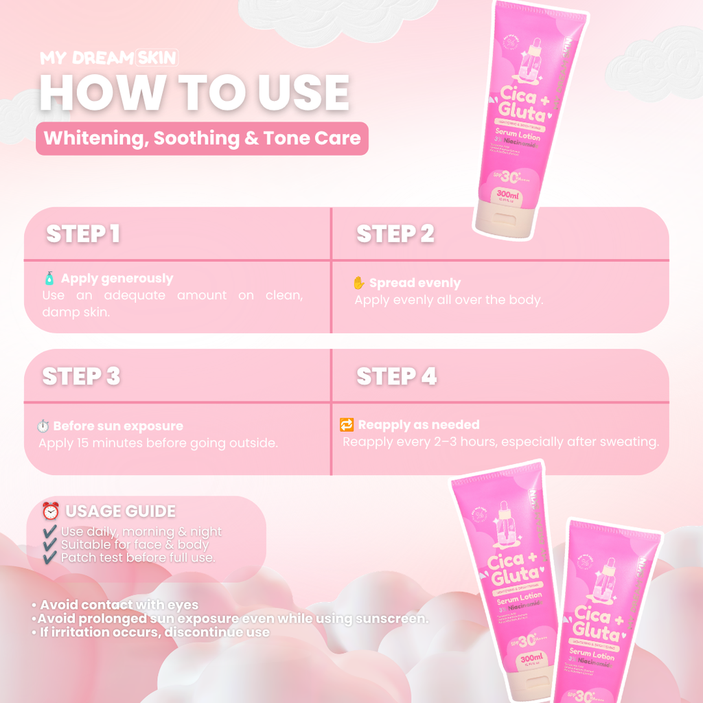 🌸 My Dream Skin Cica + Gluta Whitening Serum Lotion SPF30+ PA++++ 300 ML